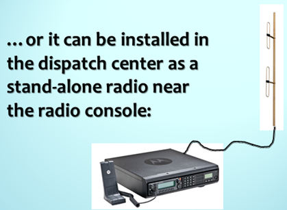 or it can be installed in the dispatch center as a stand-alone radio near the radio console