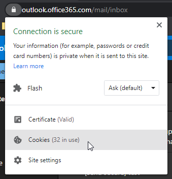 Computer cursor hovering over the 'cookies' option